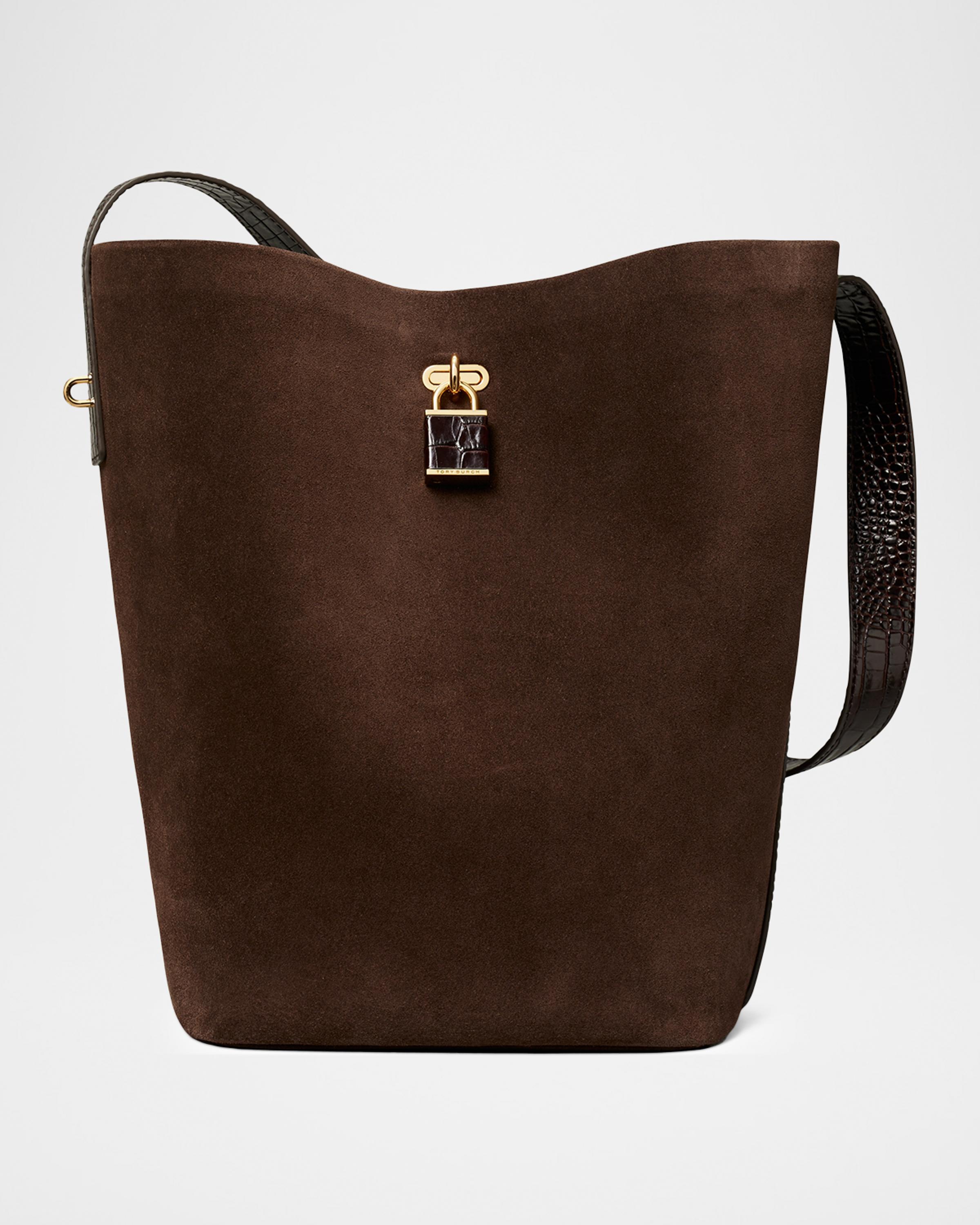Lock Suede Bucket Bag