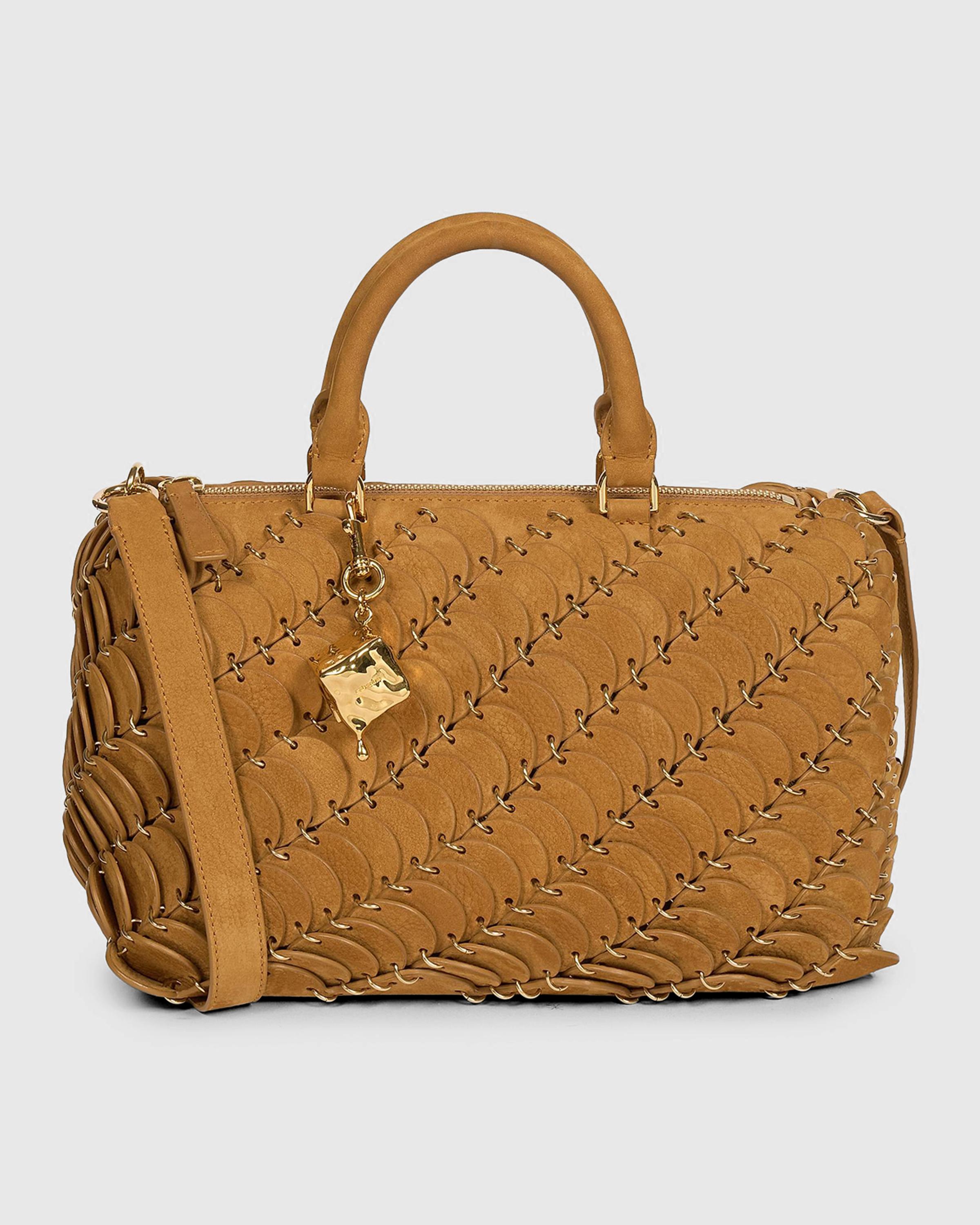 Suede-Cotton Top Handle Bag