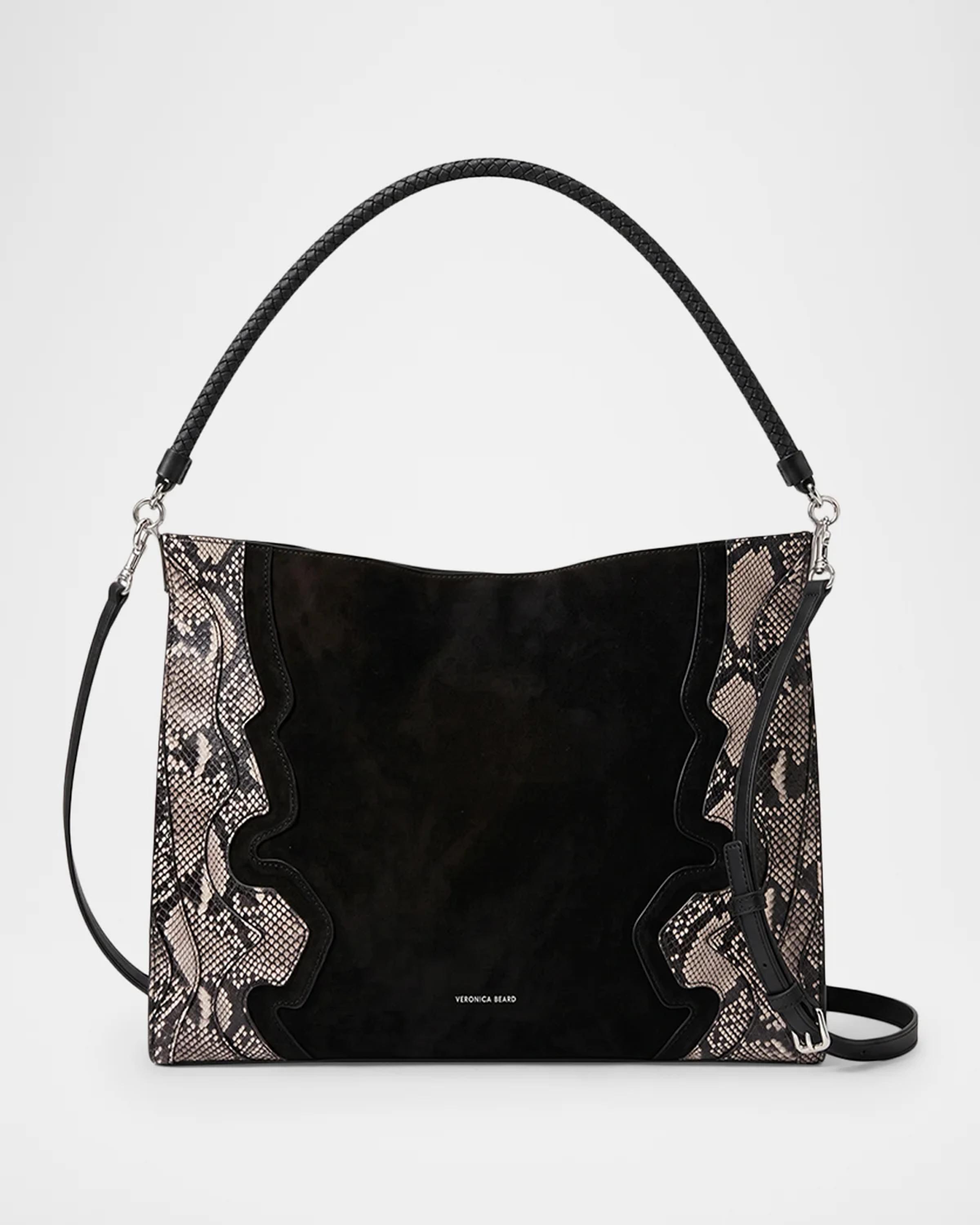 Vida Snakeskin-Embossed Suede Shoulder Bag