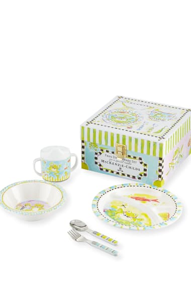 Child Dinnerware Rainbow/Spaceship Plate Cup & Utensil Gift Set 2 Set Of Two 
