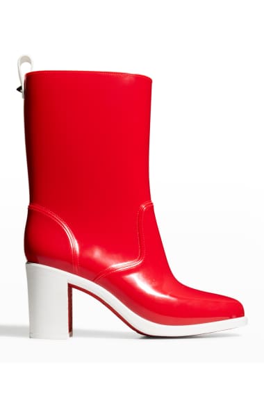 Christian Louboutin Santia Botta Mixed Leather Red Sole Boots in Black