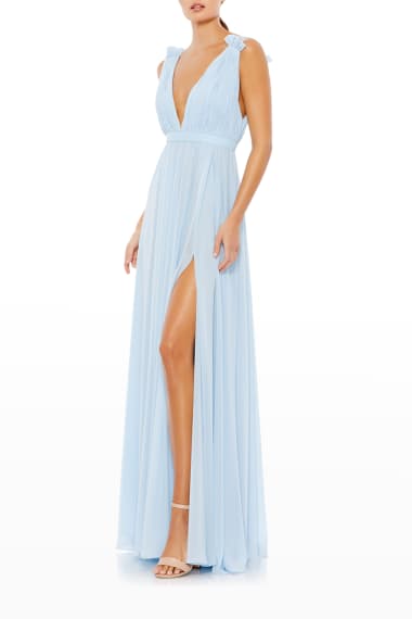 plunge neck chiffon grecian gown ieena for mac duggal