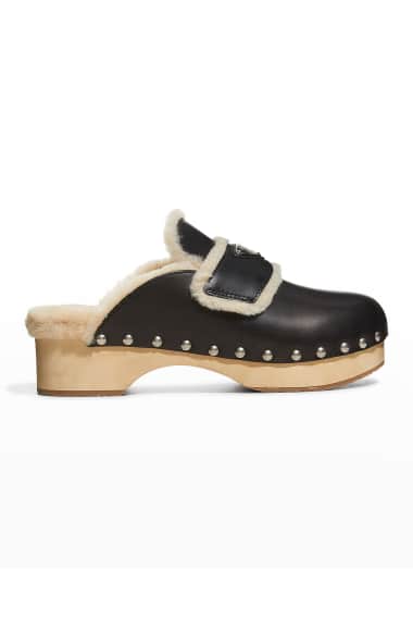 prada shearling lined leather clogs