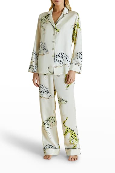 Womens Clothing Nightwear and sleepwear Pyjamas Olivia Von Halle Emeli Printed Silk-satin Pajama Set in White 