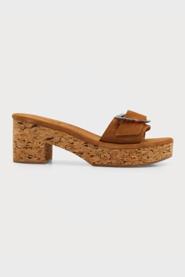 Women Greece’s Open Toe Slip on Low Stacked Heel Faux Leather Sandal Flat Shoe 