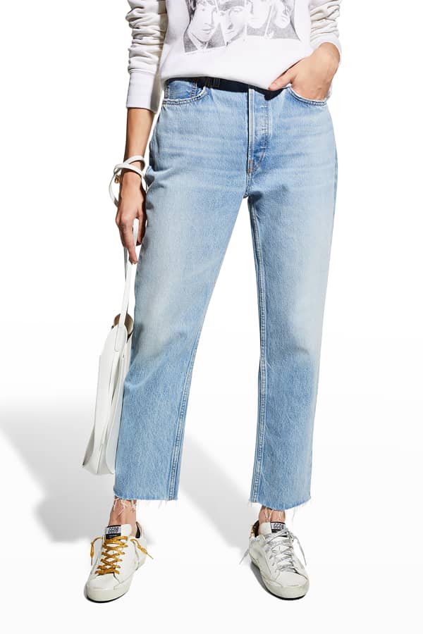 RE/DONE High-Rise Stovepipe Raw-Edge Cropped Jeans | Neiman Marcus
