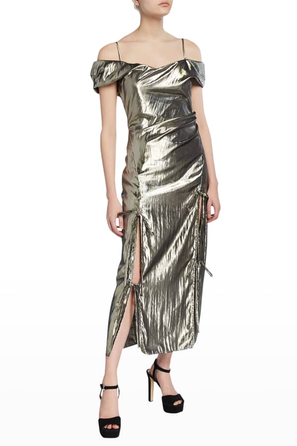 Kay Unger New York Carina Abstract Brocade Off-the-Shoulder Midi Dress ...