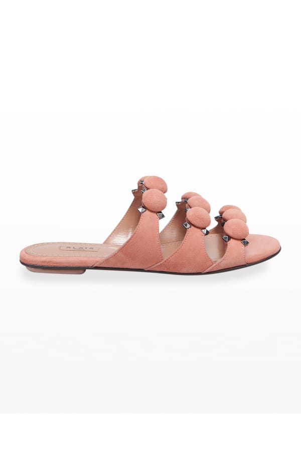 Chloe Woody Logo Flat Denim Sandals | Neiman Marcus