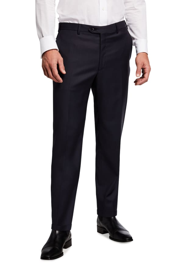 Officine Generale Men's Pierre Pleated Wool Flannel Dress Pants