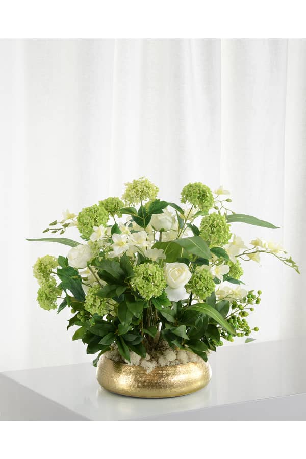 NDI Peony Hydrangea FauxFloral Arrangement in Glass Urn, 32wx30dx38h