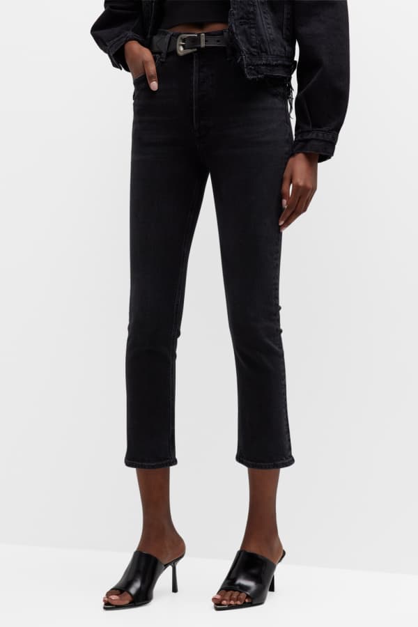 FRAME Le High Straight-Leg Jeans with Shredded Hem | Neiman Marcus