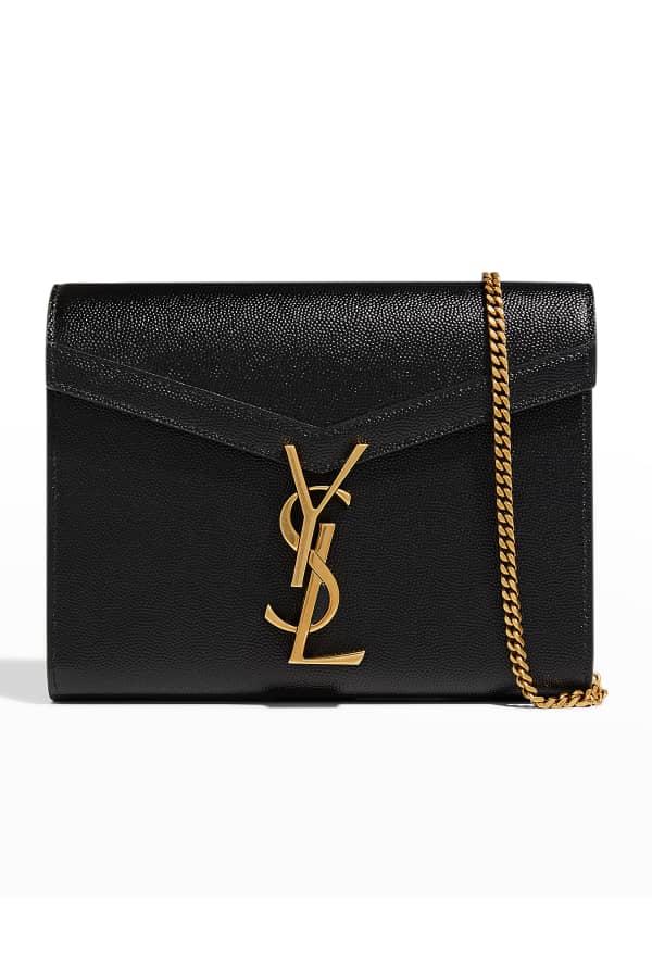 Saint Laurent Cassandra YSL Ribbed Wallet on Chain | Neiman Marcus