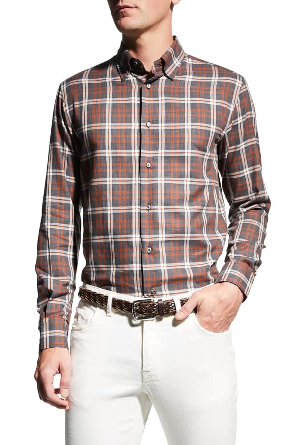 Kiton Men's Plaid Sport Shirt Neiman Marcus