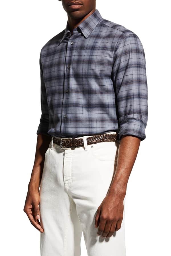 Kiton Men's Plaid Sport Shirt Neiman Marcus