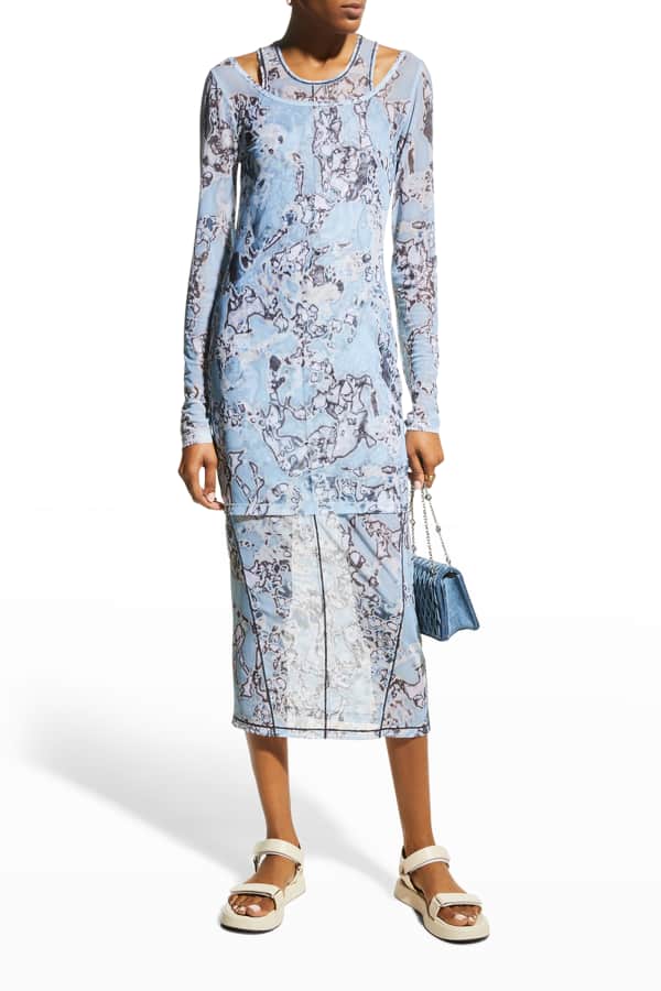 Milly Nalani Pleated Midi Dress Navy