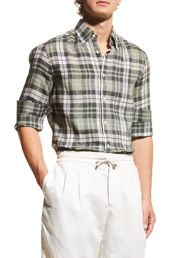 Kiton Men's Plaid Sport Shirt Neiman Marcus