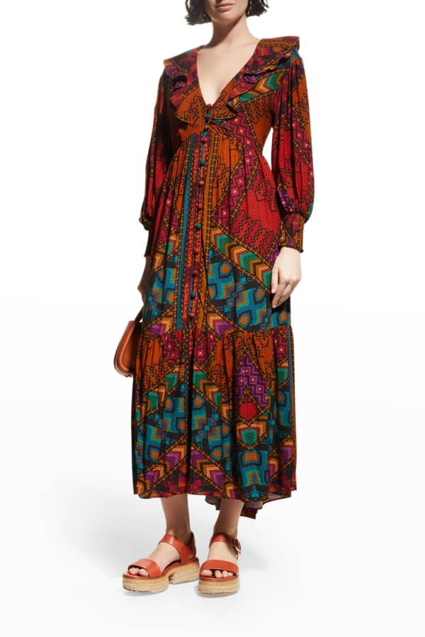 LOVE THE LABEL Gaya Tiered Frill-Sleeve Maxi Dress | Neiman Marcus