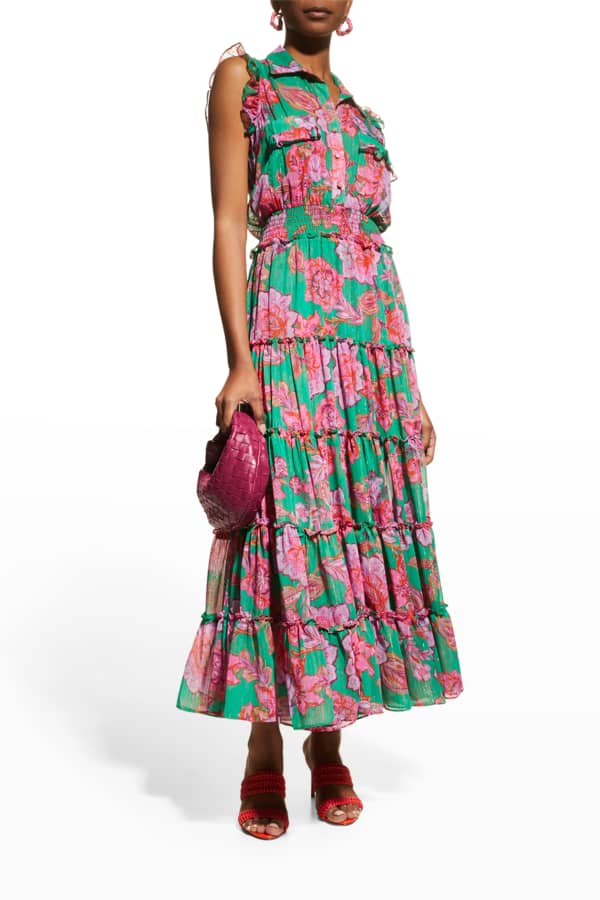 MISA Los Angeles Katja Long Floral Chiffon Dress | Neiman Marcus