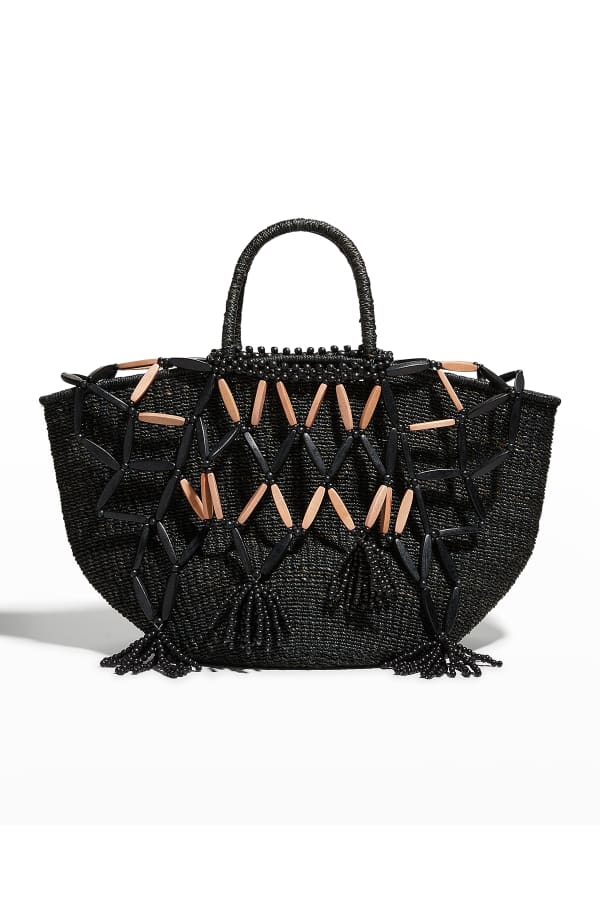 Belize Leather Trimmed Macramé Raffia Tote