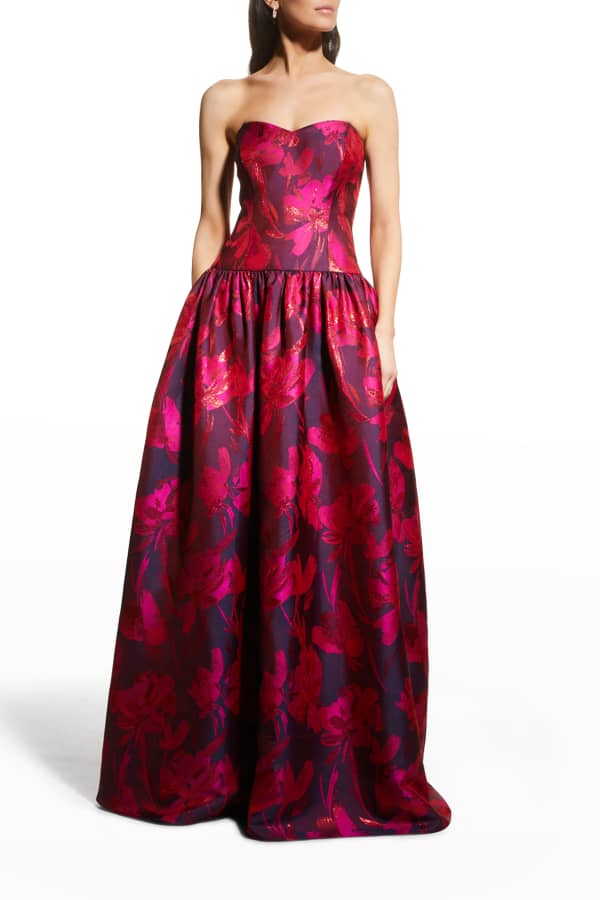 Jovani Floral Jacquard Sleeveless Ball Gown | Neiman Marcus