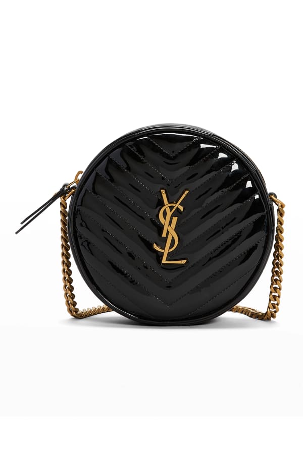 Saint Laurent Vinyle YSL Round Quilted Grain de Poudre Crossbody Bag