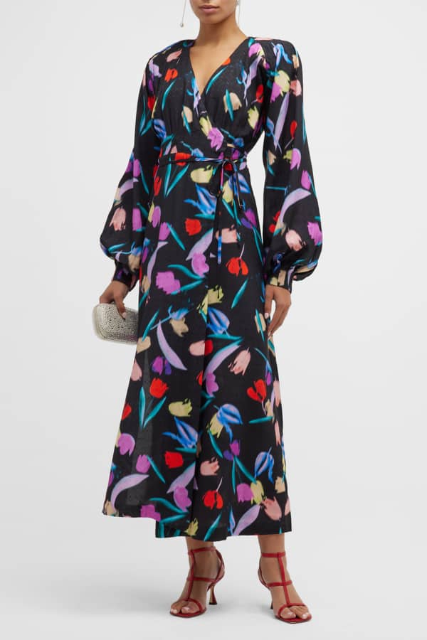 PatBO Floral Chiffon Plunge Maxi Dress | Neiman Marcus