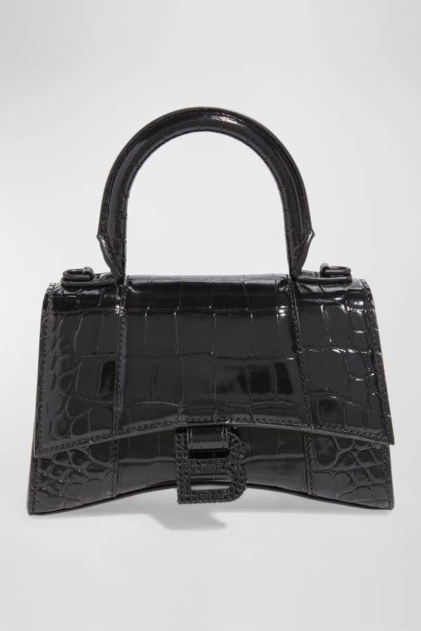 Balenciaga Hourglass Small Shiny CrocEmbossed TopHandle Bag Neiman