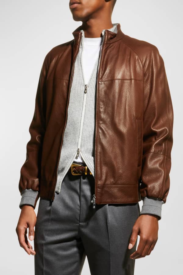 Alexander McQueen Men's Leather Logo Harness Bomber Jacket | Neiman Marcus