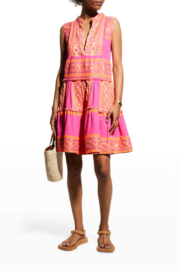 Embroidered tiered mini dress clearance