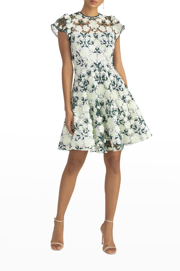 Carmen Marc Valvo Infusion Sleeveless Embroidered Lace Fit&Flare Midi