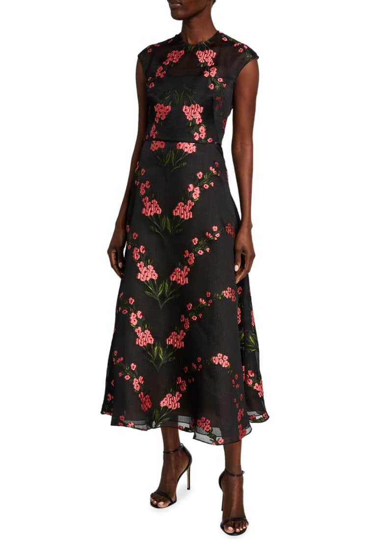 Lela Rose Floral Embroidered Chiffon ...