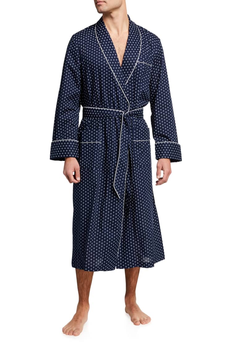 Pajamas Mens Robe Thin Long-Sleeved Pyjamas Cotton Bathrobe-E L 