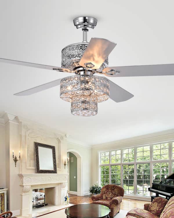 Home Accessories Stacked Crystal Baguette Chandelier Ceiling Fan