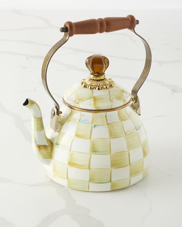 MacKenzie Childs Courtly Check® 3 Quart Tea Kettle with Bird