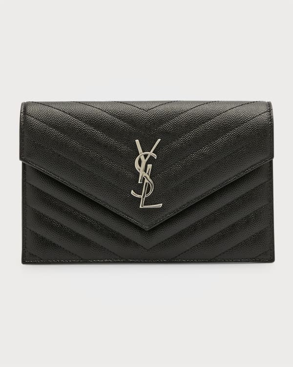 Saint Laurent YSL Medium / Large Wallet on Chain WOC in Red Grained Leather  and GHW