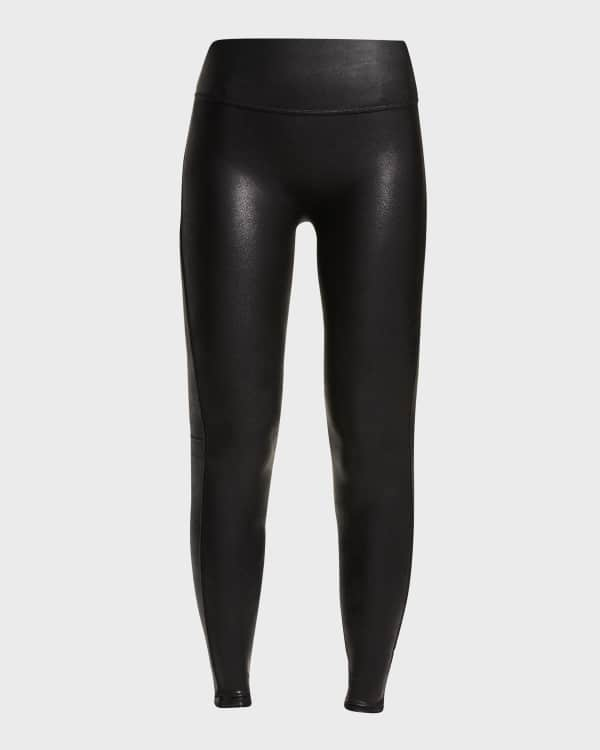 Spanx Quilted Faux Leather Leggings Black Skinny Leg Elastic