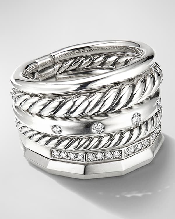 David Yurman Wellesley Sterling Silver Three-Row Ring with Diamonds ...