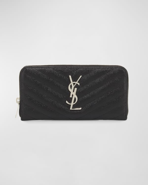 Saint Laurent Stud Leather YSL Zip Compact Wallet | Neiman Marcus