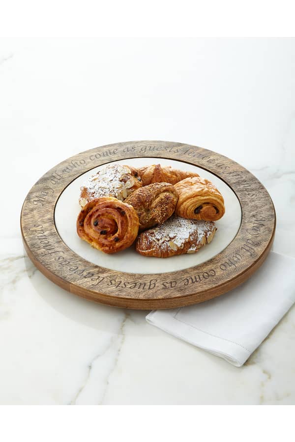 G G Collection Wood Lazy Susan with Metal Inlay Neiman Marcus