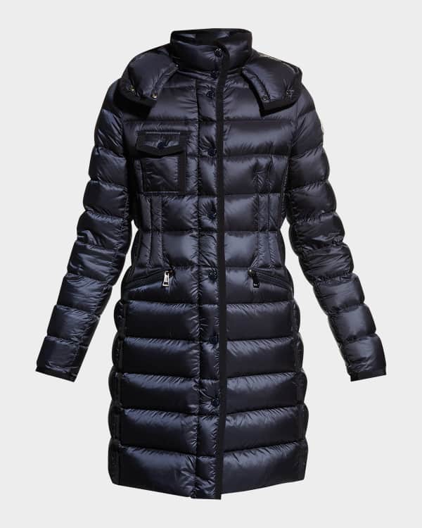 Moncler Moka Shiny Fitted Puffer Coat with Hood | Neiman Marcus