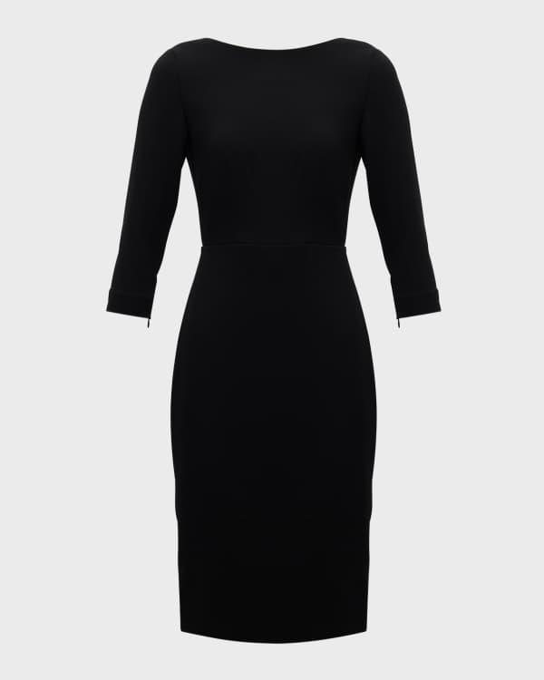 Kay Unger New York 3/4-Sleeve Crepe Sheath Dress w/ Belt | Neiman Marcus