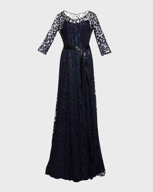 Chiffon overlay navy three 2025 quarter sleeve lace dress