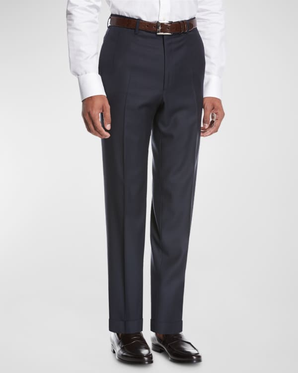 Wool flat front gray dress pants for men by Ballin