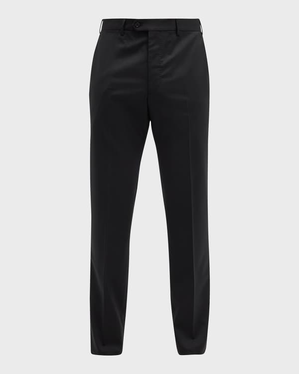 Brioni Wool FlatFront Trousers, Navy Neiman Marcus