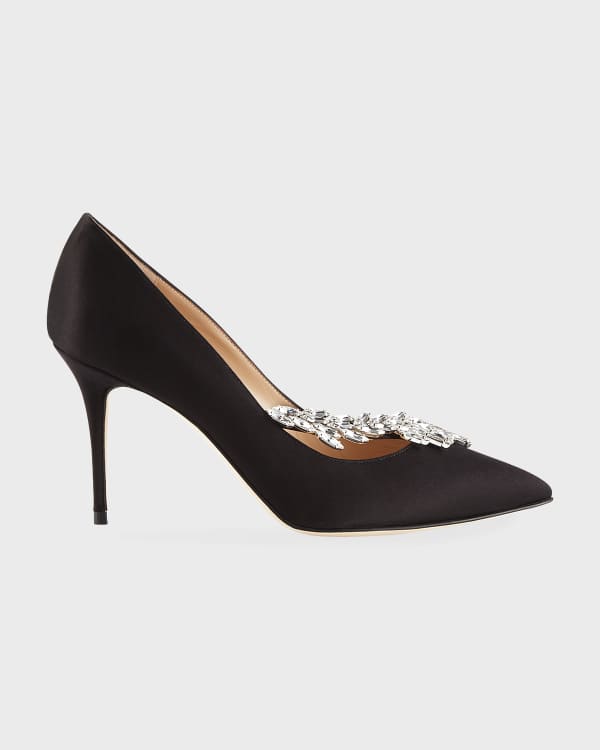 Manolo Blahnik Hangisi 115mm Satin Crystal Toe Pump Neiman Marcus