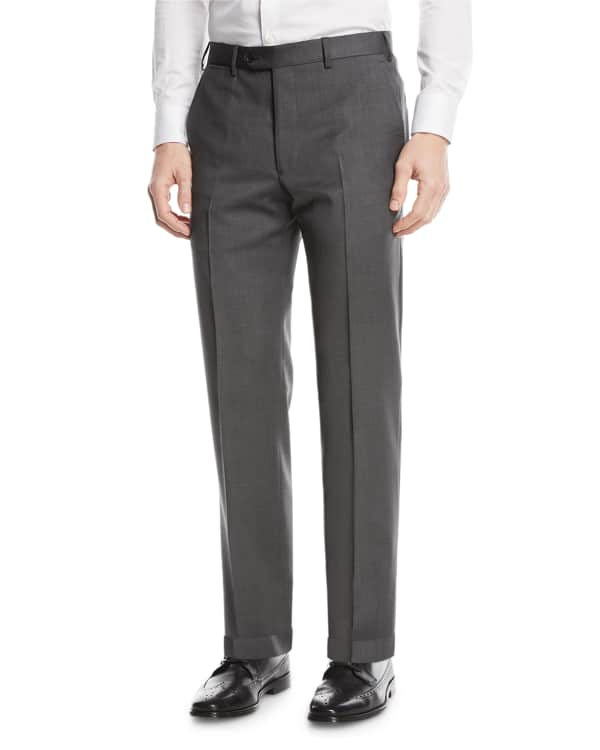 Giorgio Armani Basic Wool Flat-Front Trousers, Black | Neiman Marcus