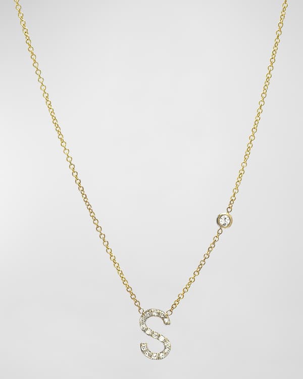 Asymmetrical Single Small Block Initial Necklace with Bezel