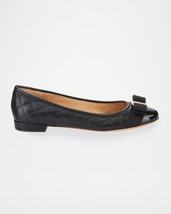 Ferragamo Joelle Leather Bow Ballerina Flats | Neiman Marcus