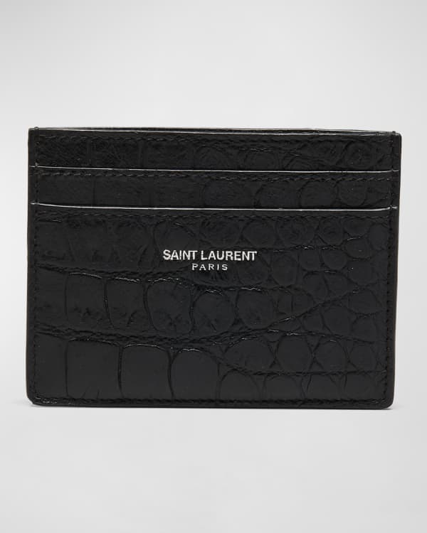 SAINT LAURENT Branded crocodile-embossed leather card holder