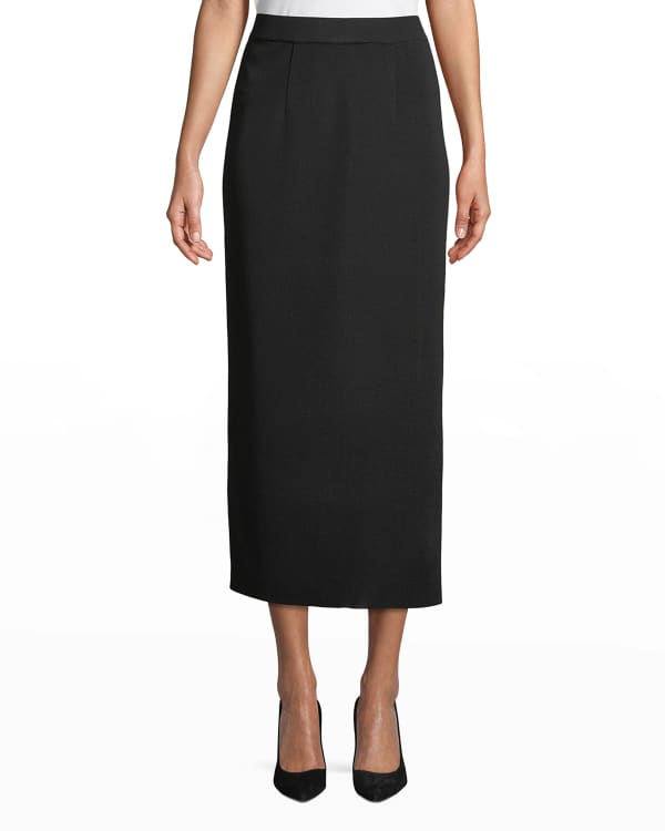 Eileen Fisher Petite Washable Silk Cotton Midi Pencil Skirt Blue Steel Neiman Marcus